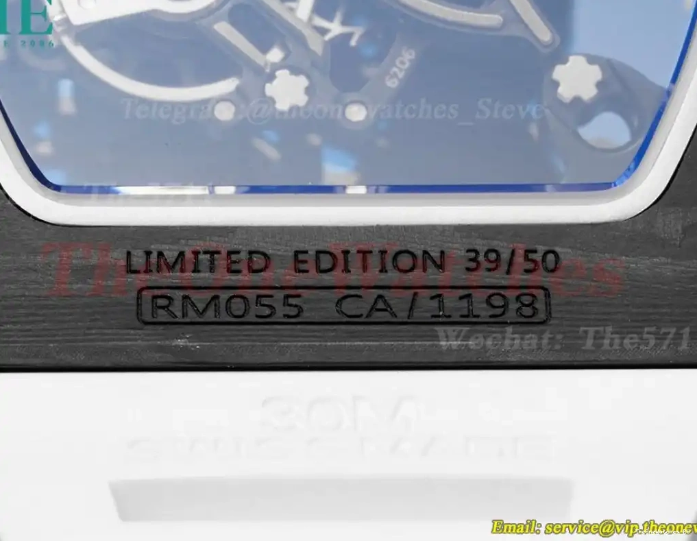 Strap White On Skeleton NTPT Dial Blue BBRF Rubber RM055 Real RMUL2 0417
